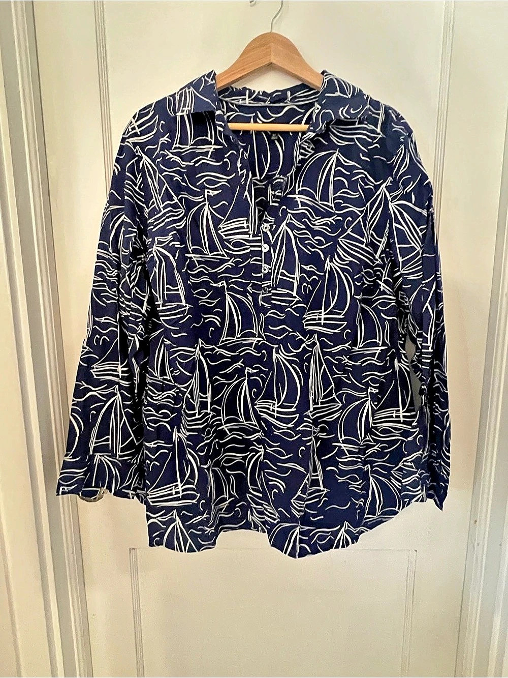 Talbots Abstract Print Blouse in Blue & White Size 2X Like New
